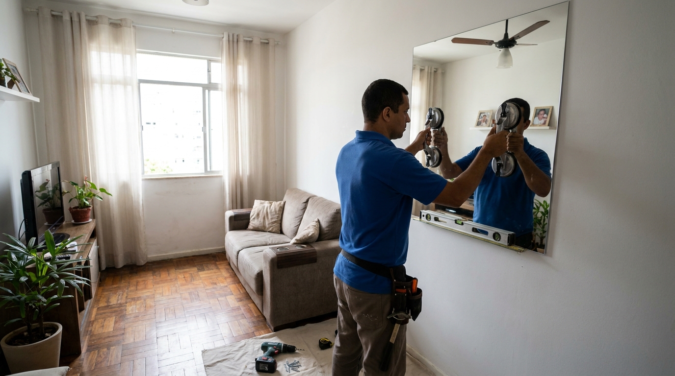 Espelho sob medida com parquet em Santo André-SP