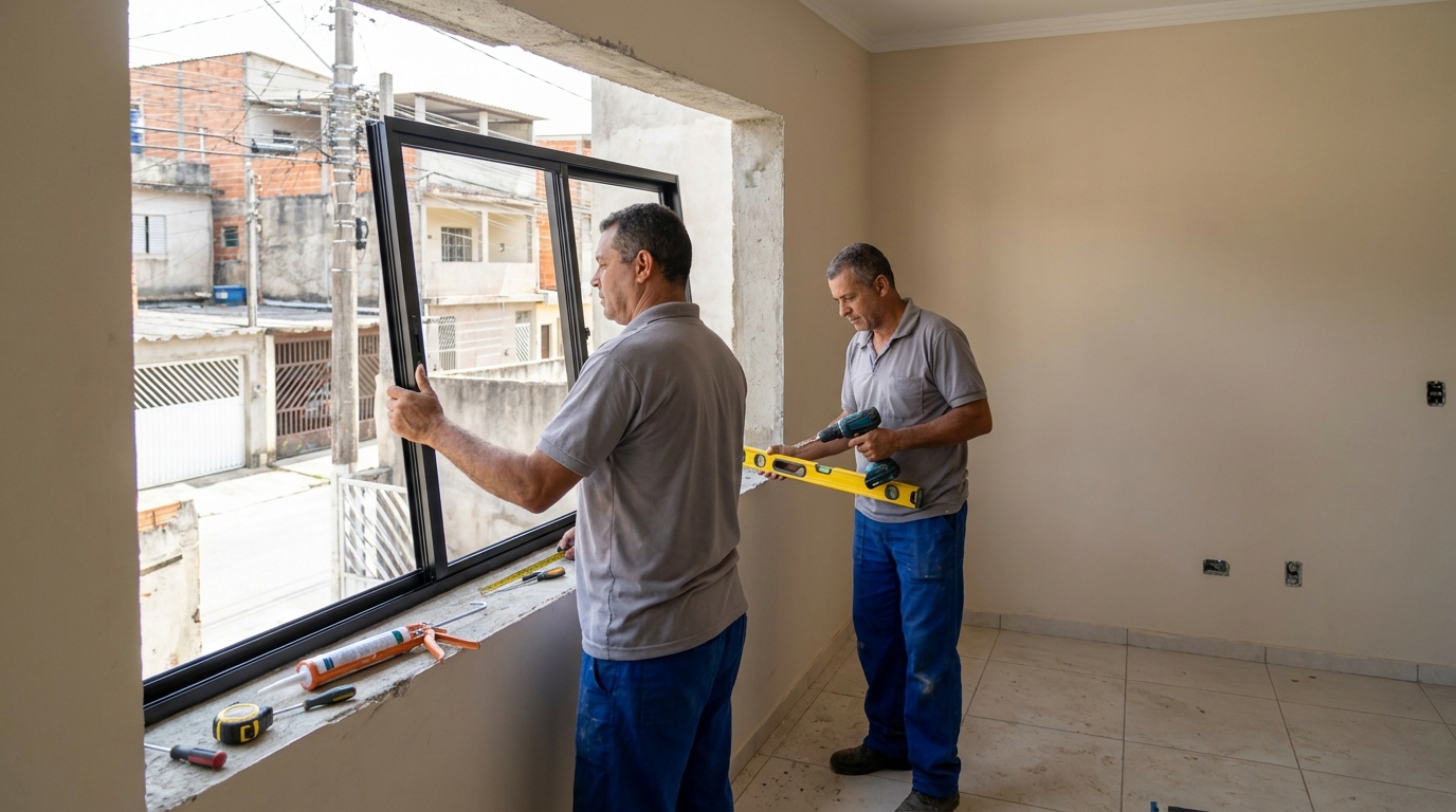 Esquadria de alumínio com vista para rua em Santo André-SP