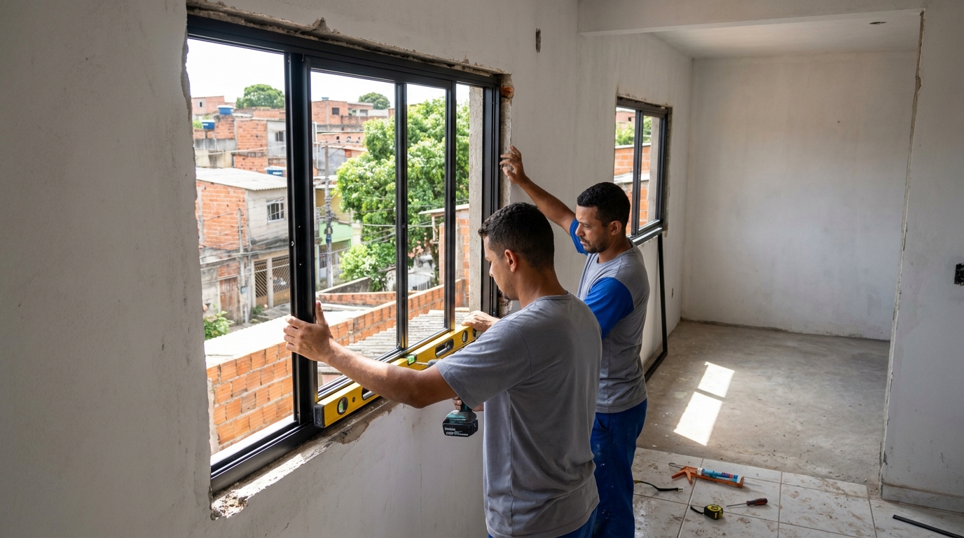 Esquadria de alumínio em obra em Santo André-SP